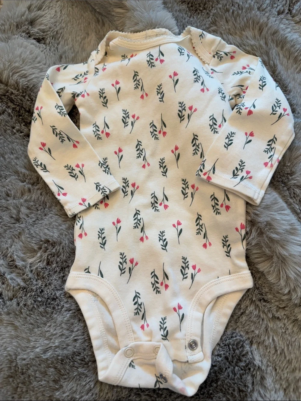 Carter's Cream Long-Sleeve Floral One-Piece with Pink and Green Print